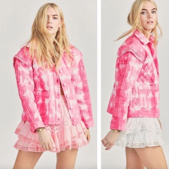 Love shack fancy tie dye guilted jean jacket, M - Picture 1 of 16